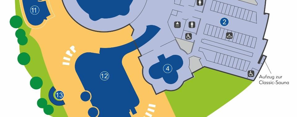 farblicher Lageplan des Thermalbadebereichs farblicher Lageplan des Thermalbadebereichs