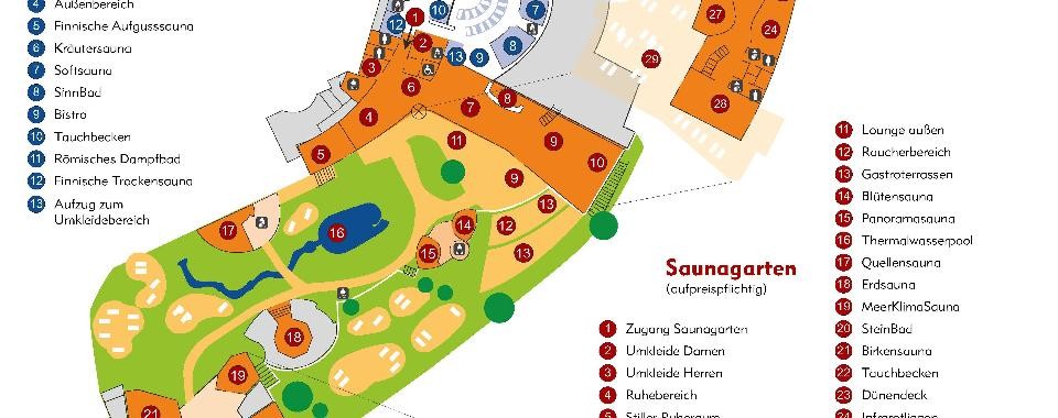 farblicher Lageplan des Saunagartens